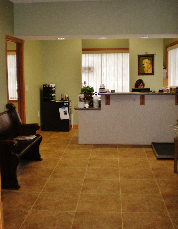Front desk and waiting area where all patients are checked in for their appointments. 